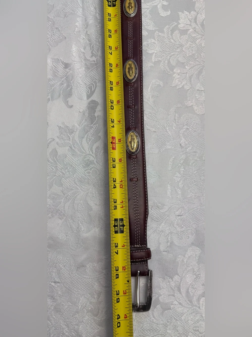 Onyx By Brighton Brown Leather Belt‎ Men’s Size 34 Fish Bass Western Preppy Dad